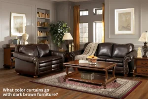 What color curtains go with dark brown furniture room with dark furniture and curtain