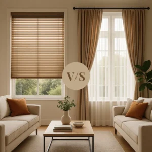 Elegant room displaying curtains and blinds for a curtains vs blinds Dubai climate guide