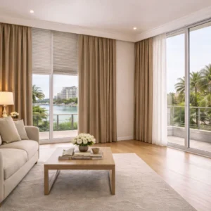How often should you replace curtains & blinds in Dubai homes shown in a modern living room with updated window treatments